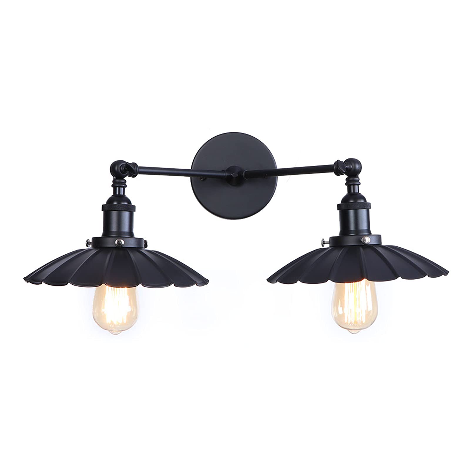 VDOQTLJT 2-Light Black Wall Lamps Adjustable V-intage Industrial Reading Lighting Retro Metal Shade Sconces Compatible with Bedroom Corridor B Sconce(A)