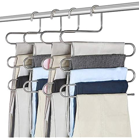 ZriEy 4 Pack Trouser Hangers Space Saving, Hangers for Clothes, S-type Pants Hanger Non-slip Clothes Hangers, Multi Function Pant Hanger, Hangers for Scarfs Jeans Clothes Trousers Towels Cover