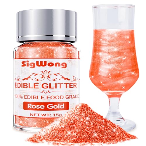 Rose Gold Edible Glitter - 15g Food Grade Luster Dust Powder, Cake Decorating Sprinkle Glimmery Dust for Drinks, Wine, Fondant, Chocolate, Candy, Cookie, Vegan