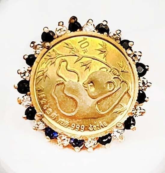 1.50Ct Round Cut Lab Created White and Black Diamond PANDA BEAR COIN Woman's Wedding Ring 14K Yellow Gold Finish3