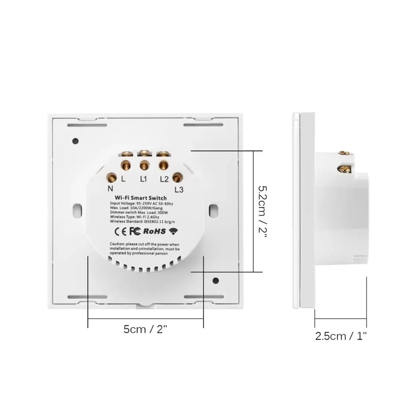 Interruptores de pared con panel táctil de cristal y mando a distancia for el hogar 1/2/3G(White,3-Gang,Tuya App)