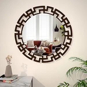 Ekhasa Wooden Wall Mirror (Mirror Size - 18 inch, Frame Size - 24 inch) | Perfect for Living Room, Bedroom, Bathroom, Home Decor | Round Design with Compressed Wooden Frame Wall Mount Mirror
