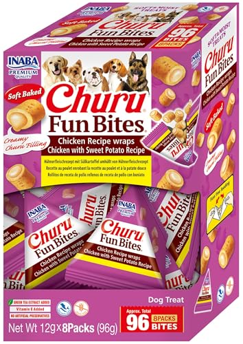 INABA Churu Fun Bites Hundeleckerli ohne Getreide, ohne Zucker, Keine Nebenerzeugnisse, hochwertige Zutaten, besten Hundeleckerbissen als Belohnung mit Huhn & Kartoffel 96 g (1er Pack)