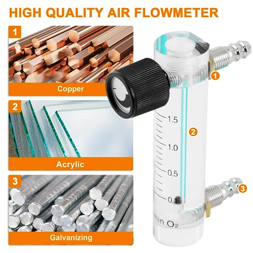 JIAWANSHUN Oxygen Air Flow Meter 0.1-1.5LPM Gas Flow Regulator Gas Flowmeter with Copper Connector - Thumbnail 4