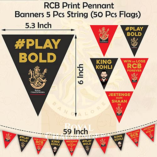 Image of Party Propz RCB Ipl Theme Decoration- 50 Pcs in 5 Strings Royal Challengers Bangalore Theme Pennant Banner for Decoration | RCB Flag Buntings for Decoration | Ipl Flags Bunting | RCB Flag 2026 IPL