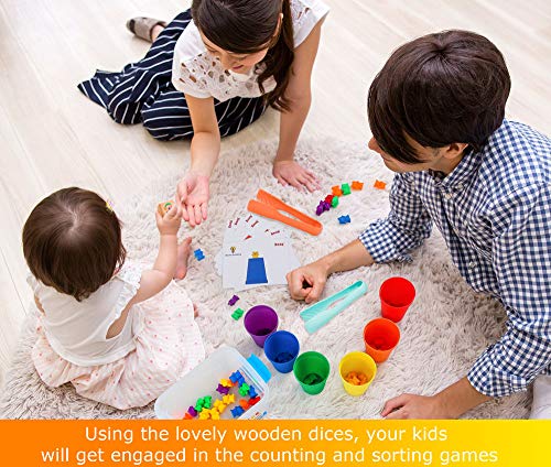 Image of Bmag Counting Bears with Matching Sorting Cups,Pre-School Math Learning Games with 2 Dices,Color Recognition STEM Educational Toy for Toddler Bonus Tweezers, Storage Box, Activity Cards