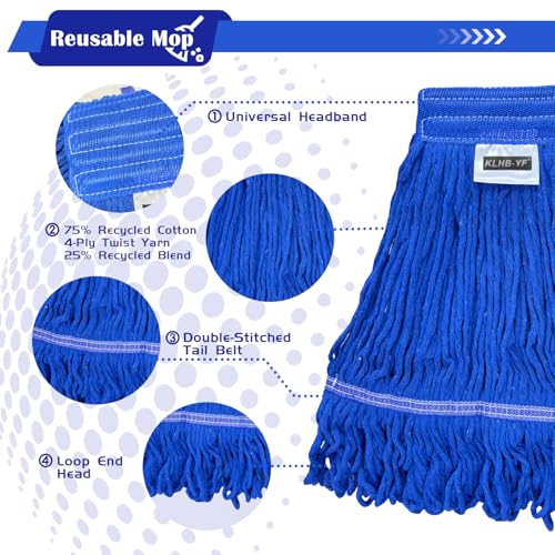 Image of Heavy Duty Wet Industrial Cleaning Mop Head - 21 oz Blue mop Head Replacement Cotton Washable Industrial mop Heads Heavy Duty for Commercial & Home Cleaning(Blue)