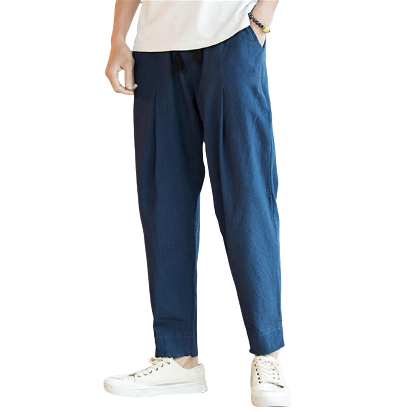 USTZFTBCL Pantaloni da uomo Primavera Estate Lino Stile Cinese Minimalista Locker Cotone Lino Passo Profondo Pantaloni Casual Lunghi