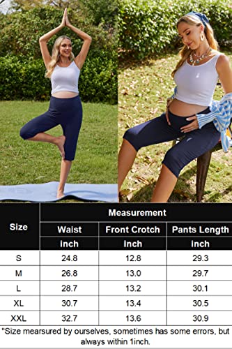 Ekouaer Maternity Capris Pants For Women Pregnancy Trousers Pj Shorts Lounge Wear,X-Large Navy Blue #TOP5