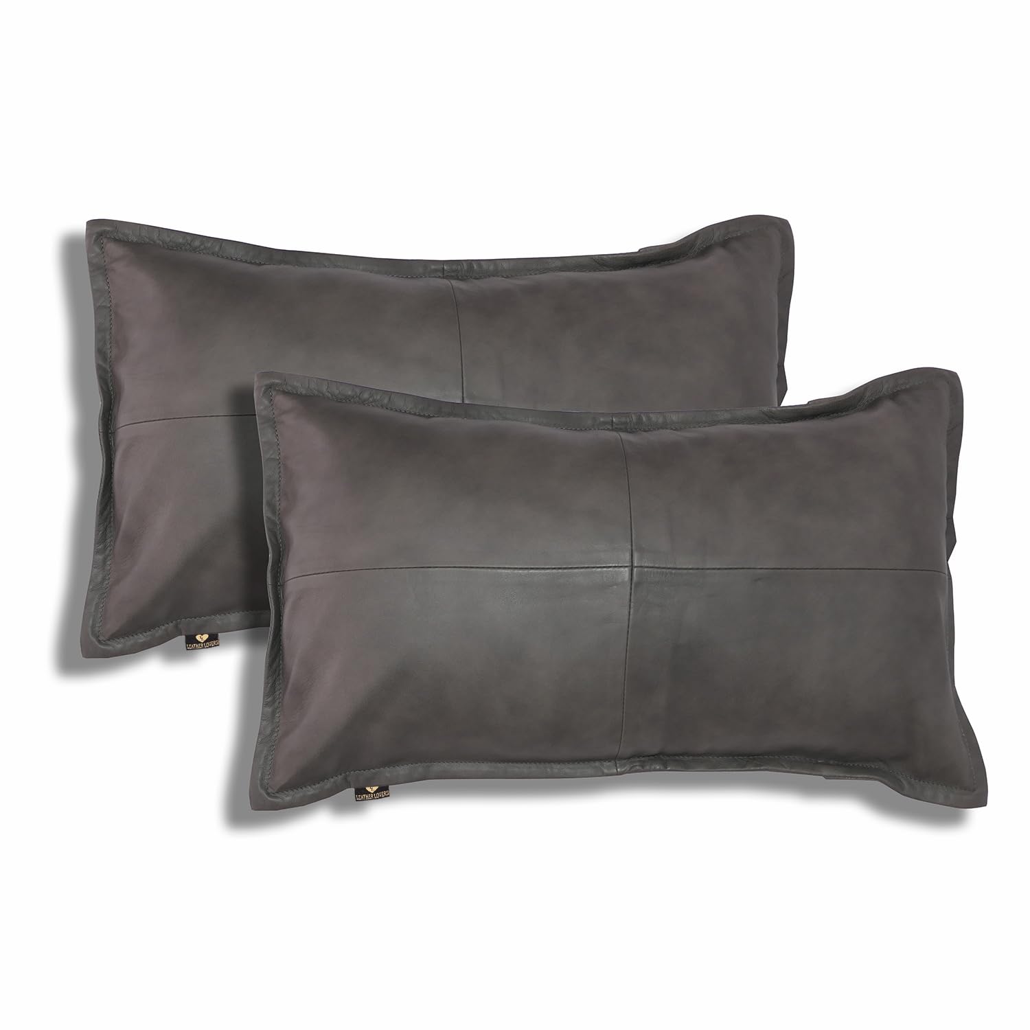 LL LEATHER LOVERS 100% Lambskin Leather Pillow Cover - Sofa Cushion Case, Decorative Throw Covers for Living Room & Bedroom, 10X18 Inch - Grey Antique