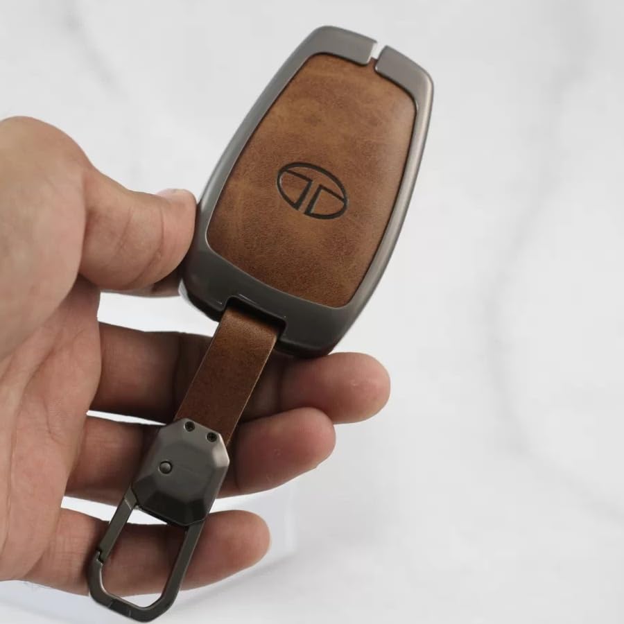 Image of Metal Keycover for Punch, Harrier, Altroz, Nexon, New Safari, Bolt, Tiago, Tigor - 4 Button Smart Key (Metal Leather)