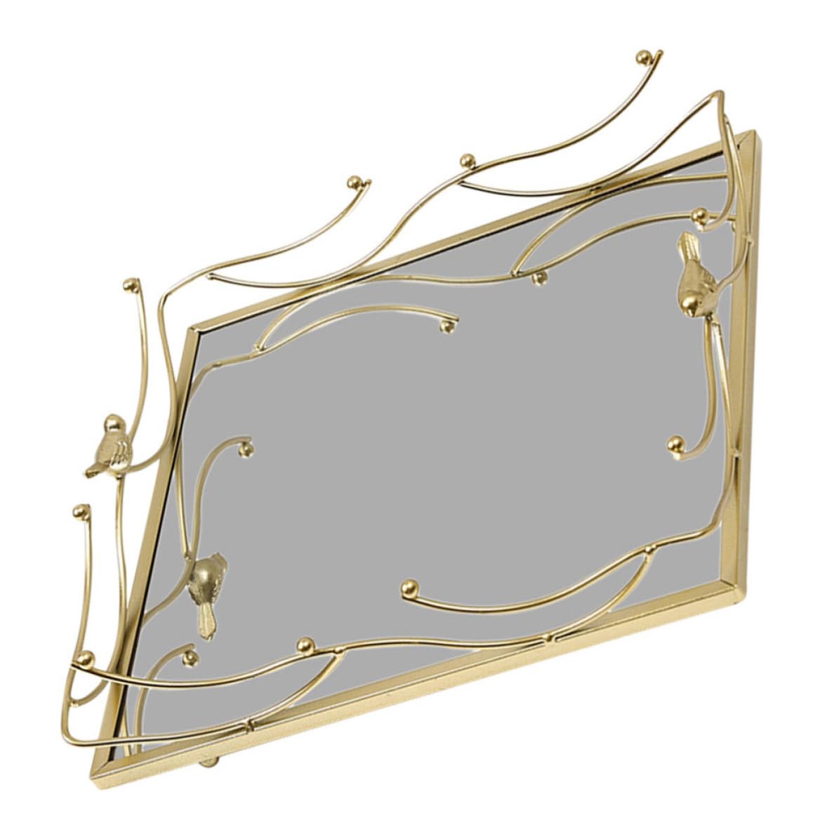 Vassoio Specchiato Quadrato Cornice Dorata in Ferro e Vetro, Design Raffinato Forma di Volatile, per Bagno e Pomeriggio Tè, Facile Manutenzione
