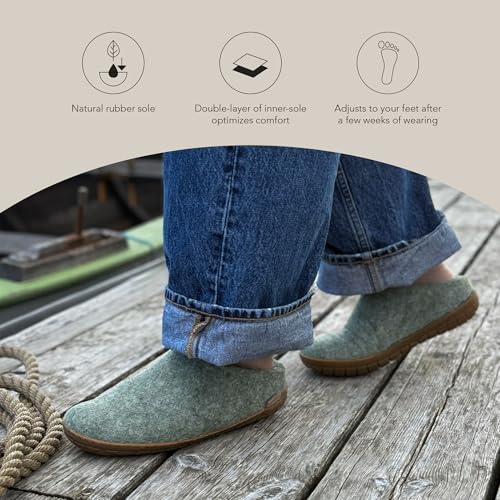 Image of Glerups 100% quality wool mix Slipper with rubber sole - Unisex Slip-on