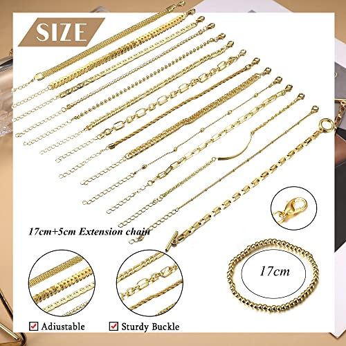 Sailimue 16Pcs Gold Chain Bracelet For Women 14K Gold Plated Stacked Beaded Bracelets Dainty Stackable Layered Metal Link Bracelet Sets Adjustable #TOP2