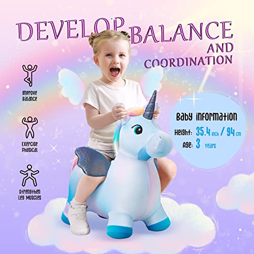 Image of EVERICH TOY Unicorn Horse Hopper, Plush Animal Hopping Toy for Toddler 18M+ | Inflatable Horse Hopping Toy for Boys Girls, Indoor Outdoor Plush Toy for 2 Year Old Kids, Gift for 2 3 4 5 6 Yrs W / Pump