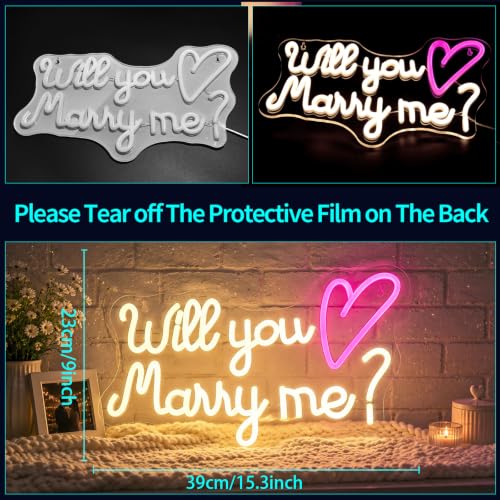 Image of Will You Marry Me Neon Sign, JGHTURIE Wedding Led Neon Signs for Wall Decor Bride Light Up Sign Proposal Engagement Backdrop Party Led Signs Gift for Girlfriend