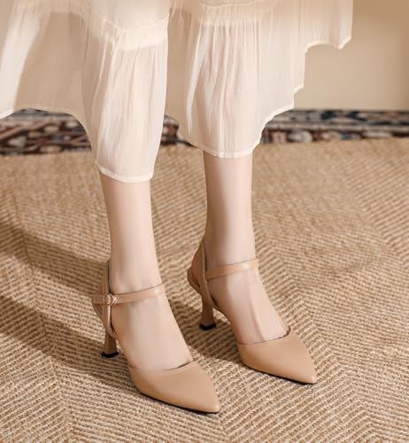 LizFoYa Womens Closed Toe Ankle Strap Heels Pointed Toe Pumps Shoes Slingback High Heel Dress Shoes4