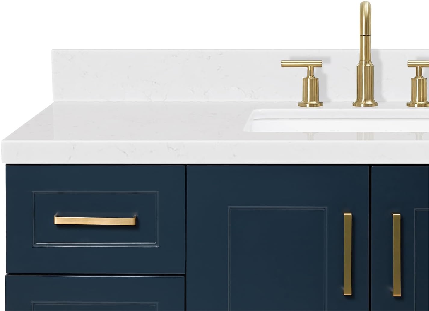 DKB Emilia 48-Inch Bathroom Vanity with Sink — Midnight Blue Single Sink Bathroom Vanity, 1.5" Edge Carrara Quartz Countertop, Solid Wood, 2 Soft Closing Doors, 9 Dovetail Drawers