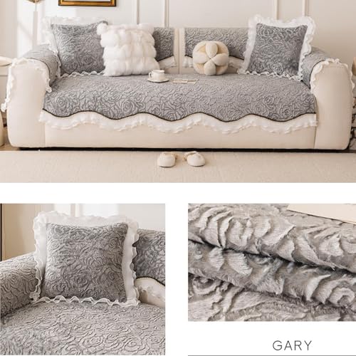 Housse canapé velours douce et infroissable pour causeuse grise - 3