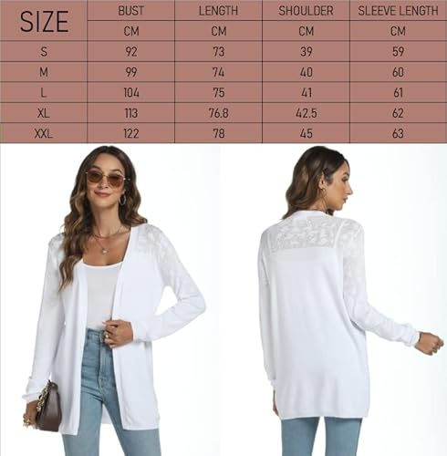 Famrrifuu Women's Cardigan Long Knitted Elegant Lightweight Long Sleeve Open Front Casual Soft Knit Ladies Sweater Cardigan Top, White, XL - Image 7