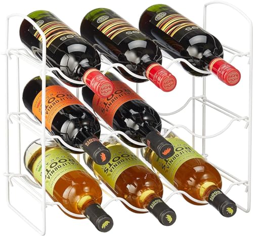 Image of Metal Water Bottle Rack Storage Organizer for Kitchen Countertops, Pantry, Fridge - Stores Wine, Beer, Pop /Soda - 3 Levels, Each Holds 9 Bottles, Free-Standing (White)