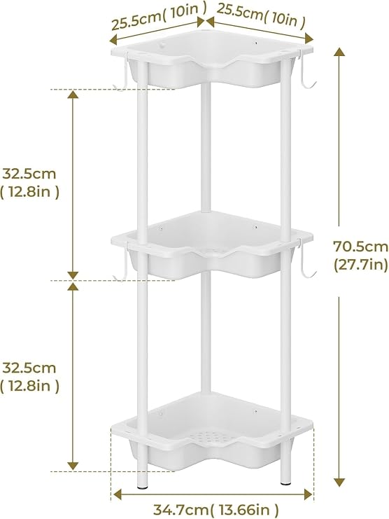 Corner Shower Caddy Free Standing, Shower Organizer with 4 Hooks