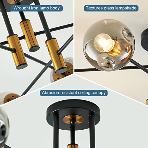 Ddlldeshi DDL01-6C 6-Light Glass Globe Sputnik Chandelier Modern Matte Black And Gold Ceiling Light Fixture Vintage Hanging Chandeliers thumb #2