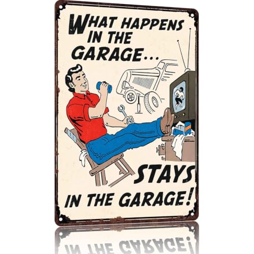 Vintage What Happens In The Garage Metal Signs 8x12 Inch Garage Wall Decor
