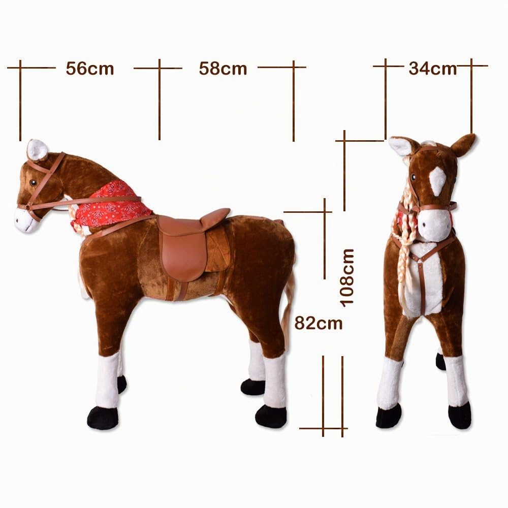 TE-Trend Pferde Spielzeug Schaukelpferd Pferd zum draufsitzen Stehpferd Reitpferd Spielpferd zum Reiten als Mädchen Geschenk mit 112cm Kopfhöhe braun