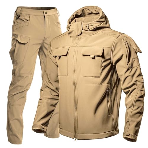 Generisch Tactical Angleranzug Herren 2 Teilig Regenjacke Cargo Hose Warm Winter Uniform Zweiteiliges Skianzug Set Militär Anzug Männer Outdoor Jagdbekleidung Sportanzug Fleece Winteranzug
