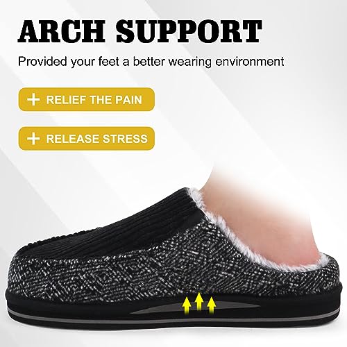 Image of ONCAI Mens Clog Slippers with Arch Support Stripe Faux Fur Cotton-Blend High-Density Memory Foam Warm House Slippers Slip-on Indoor Outdoor Rubber Sole Size 7-16