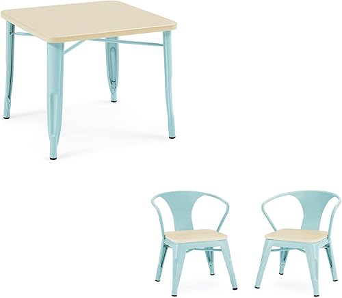 Delta Children Bistro - Juego de mesa de juego para niños + silla de bistro de 2 piezas (paquete), metal aguamarinaabedul natural