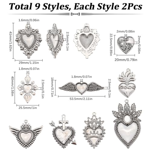 SUNNYCLUE 1 BOX 18Pcs 9 Stlyes Sacred Heart Charms Gothic Charms Bulk Horror Wing Alloy Ancient Silver Tibetan Style Vintage Arrow Roll Plating Charms for jewellery Making Charms Necklace Bracelet Adu - Image 2