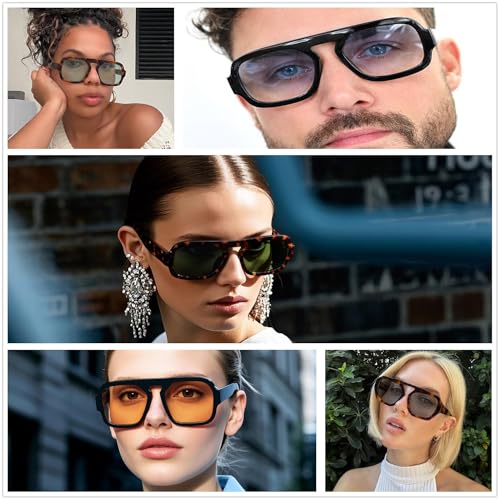 Trendy Square Aviator Sunglasses for Women Men Flat Top Designer Stylish Frame Sun Glasses Vintage Shades4