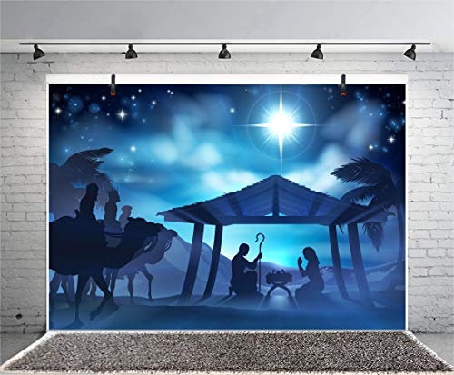 Baocicco 7X5Ft Backdrop For Jesus Christ Theme Photography Background Nativity Birth Of Jesus Twinkle Stars Desert Coconut Tree Holy Lights Portraits For Children Baby Photo Studio Props #TOP3