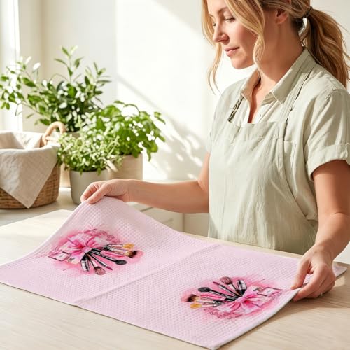 Image of 4Pcs Pink Kitchen Towels 24x14 Inch, Perfume High Heels Decor Microfiber Reusable Tea Towels for Kitchen Bathroom Farmhouse, Durable Waffle Weave Dish Drying Towel, Pink Gifts for Women Mom Friend