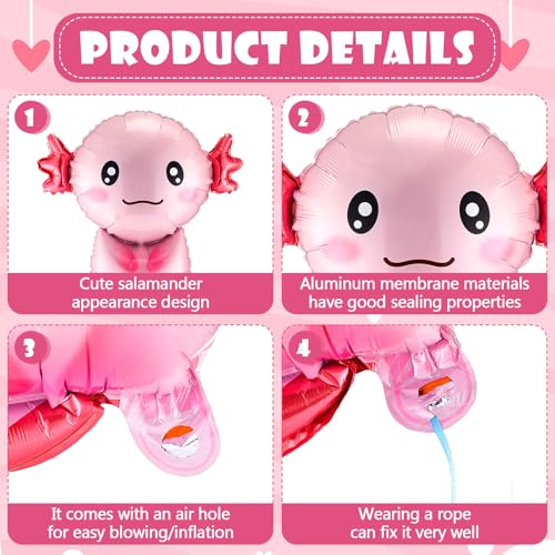 Image of Gejoy 18 Pcs Axolotl Birthday Party Decorations Axolotl Balloons 26 Inch Cute Aluminum Foil Balloons Inflatable for Summer Beach Themed Party Pool Toys Favor Supplies