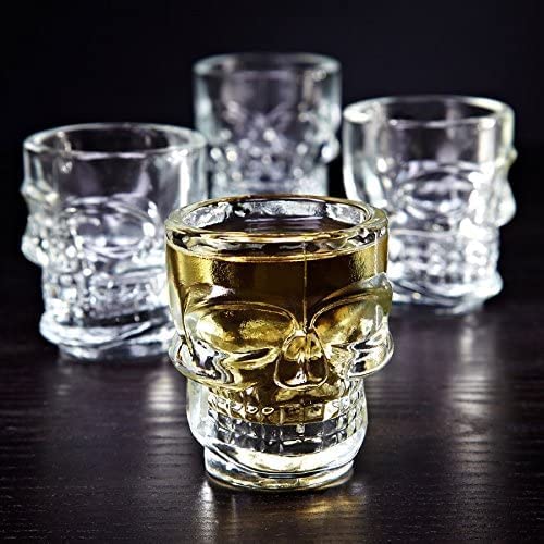 Circleware Skull Face Heavy Base Whiskey Shot Glasses, Set Of 6, Party Home And Entertainment Dining Beverage Drinking Glassware For Brandy, Liquor, Bar Decor, Jello Cups, 1.75 Oz, Clear #TOP7
