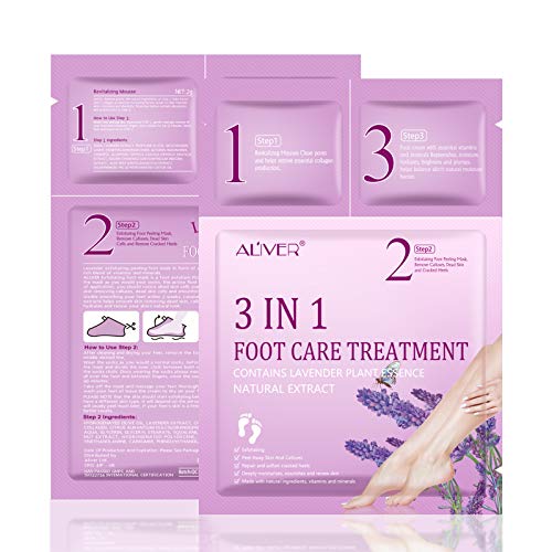Foot Peel Mask-(3Pack),3 IN 1 Foot Care Treatment Kit,Lavender Cleansing Mousse,Exfollating Foot Peeling Mask and Foot Care Cream,Peel Off Calluses Dead Skin Callus Remover For Men Women
