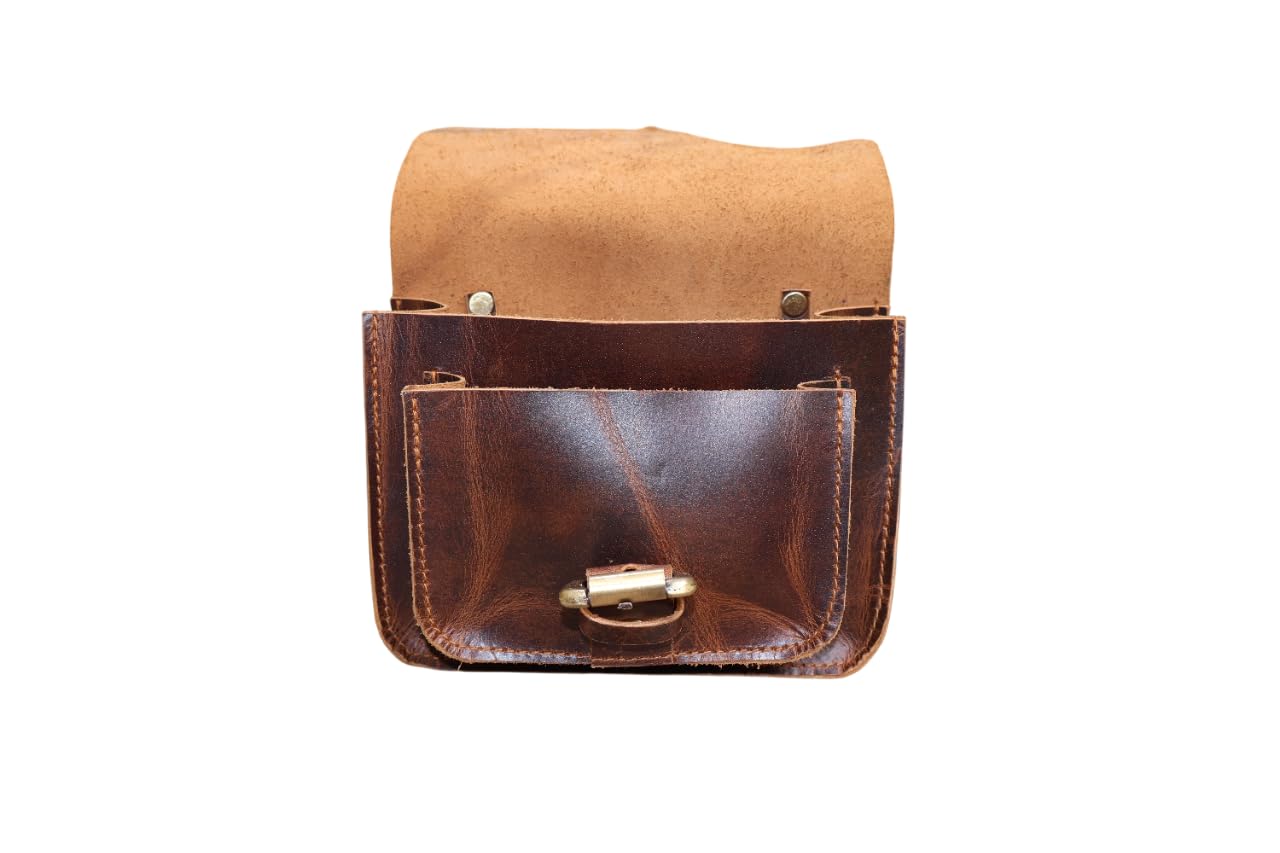 american blue - Borsa da moto vintage, in vera pelle di capra, con fibbia a 2 cinghie e chiusura rapida, borsa porta attrezzi marrone, rinforzata, per manubrio, forcelle, bicicletta, Hide Elegance