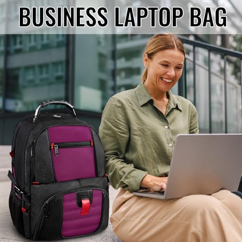 Image of College Backpack, Extra Large Backpacks with USB Charging Port and Luggage Sleeve for Women and Men,TSA Friendly Travel Laptop Backpack,Anti-Theft Business Laptop Backpack Fits 17 Inch Laptops-Purple