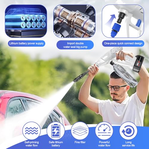 Idropulitrice A Batteria, Idropulitrice Portatile Con 6 In 1 Ugello, Idropulitrices Batteria Con Controllo Della Pressione Infinitamente Regolabile Per Pulizie Esterni Giardino Auto - 7