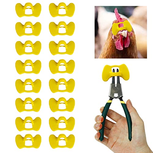 Weilan 20 Pieces Pinless Peepers with Pliers Chicken Peepers Eye Glasses Pheasant Poultry Blinders Spectacles Anti Pecking Plier Tool (Yellow Middle)