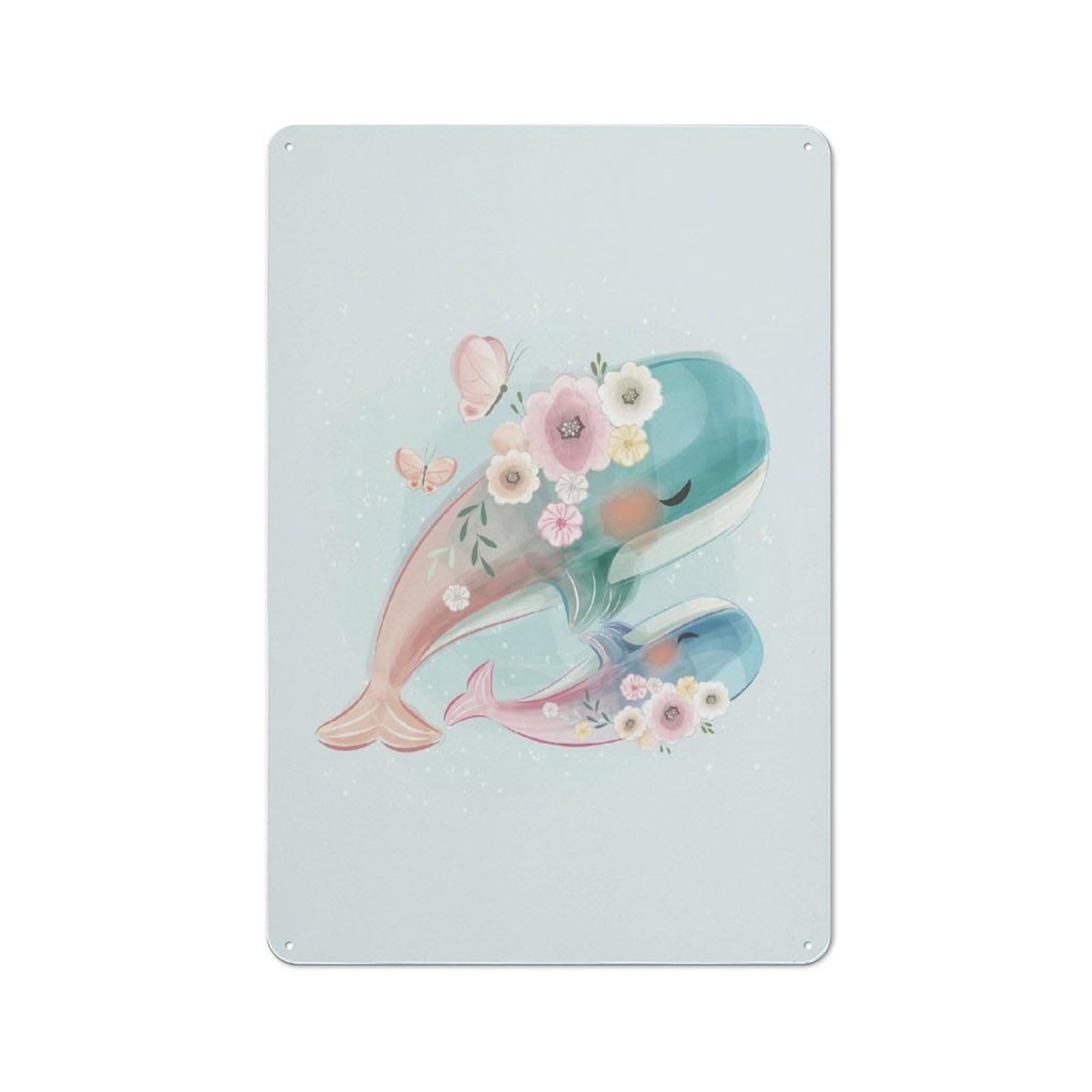 Metal Plaque 30x20cm with Cute Mommy And Baby Whale for Pub Or Café, Retro Decor, for Pub Decor Enthusiasts Refreshing A Room in Autumn