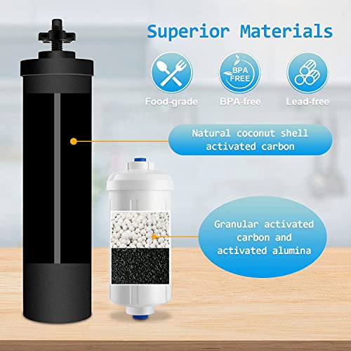 Lotvosa Gravity-Fed Water Filter System, 2.25G Stainless-Steel Countertop Water Filter System With 2 Black Elements And 2 Fluoride Filters, Metal Water View Spigot #TOP2