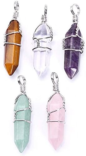 Miniatura 1 de Adabele - Juego de 6 cuentas de gota de piedras preciosas curativas naturales de Adabele con forma de bala, punto de espiga, 30 unidades (cristal de