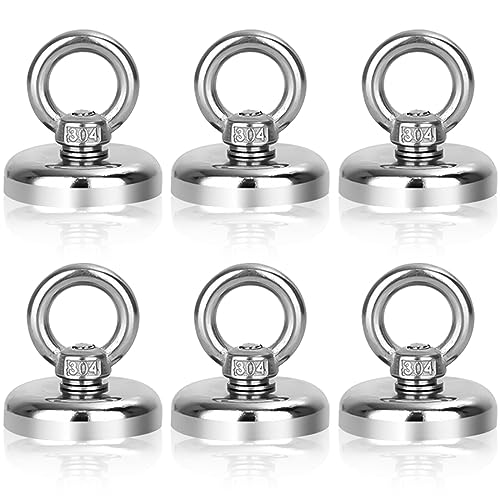 6 imanes de neodimio con ojales, 32 mm, ganchos magnéticos superfuertes, capacidad de carga de 32 kg, con anillos elevadores y tornillos para interiores, taller