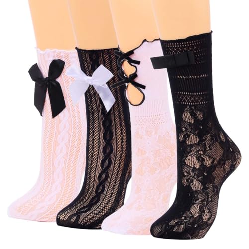 Image of Campsis Lace Socks Black Mesh Lace Socks Lolita Dress Sock for Women and Girls(4 Pairs)