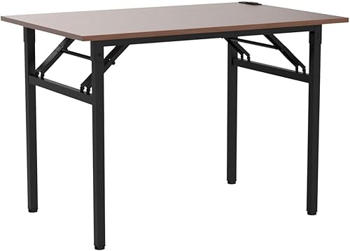 Miniatura 2 de TEMI Escritorio para computadora con enchufe de 31.5 pulgadas, escritorio plegable con tomas de corriente, escritorio de oficina para el hogar,