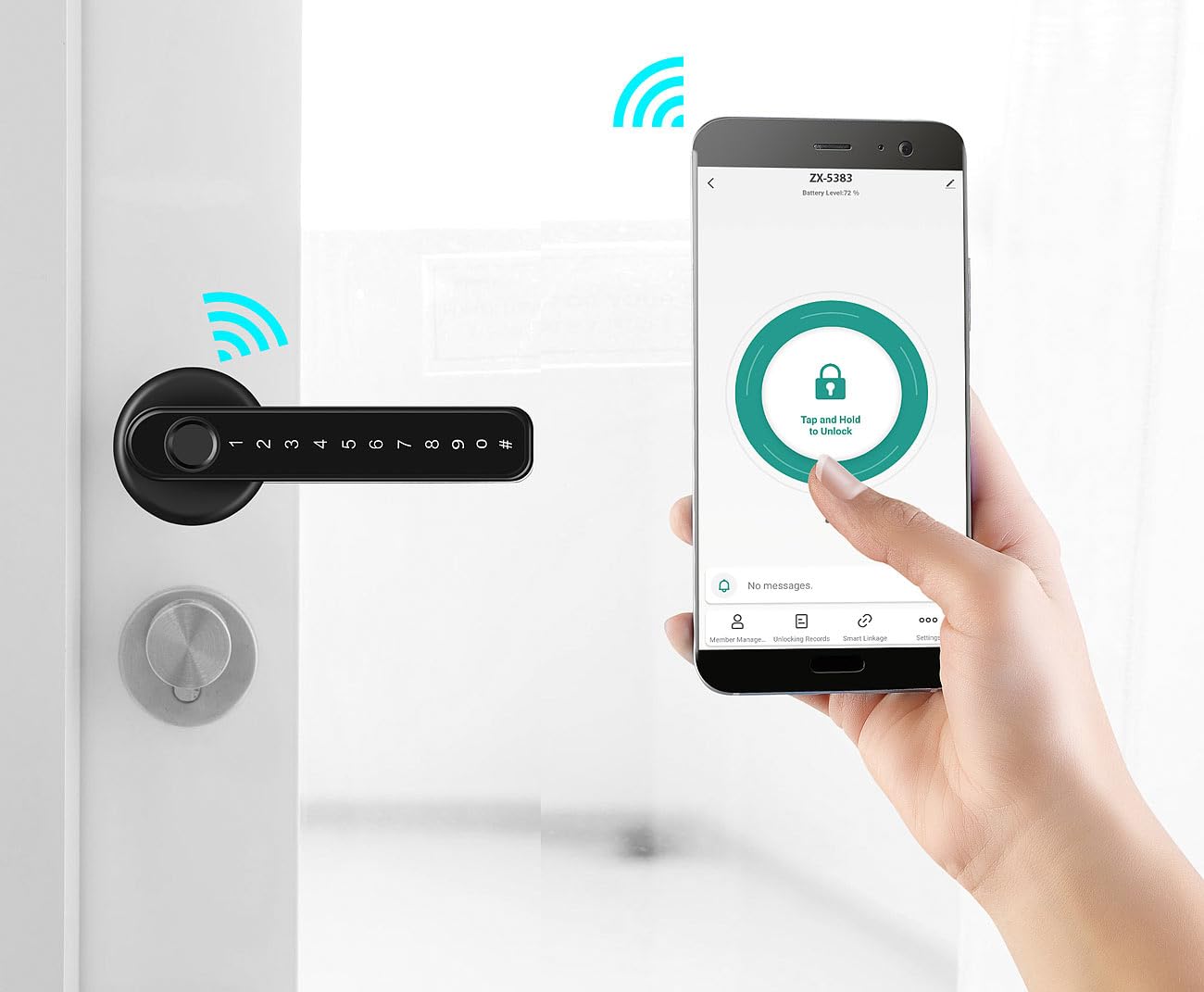 VisorTech Fingerabdruck Schloss: Smarter Sicherheits-Türbeschlag mit Finger-Scanner, PIN & App, schwarz (Smarter Türgriff, Fingerabdruck-Türbeschläge, WC)
